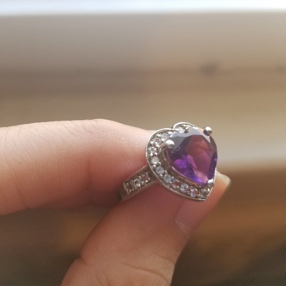 Heart Engagement ring - size 5 - amethyst and CZ - Picture 4 of 15